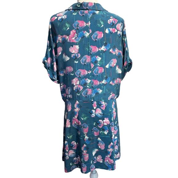 Tucker NYC Silk Market Dress Teal Floral Print Women’s Large - Picture 2 of 4